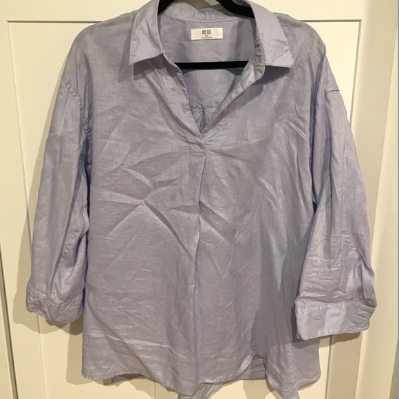 XXL Uniqlo light Blue 100% Linen Skipper Collar Top - Picture 2 of 5